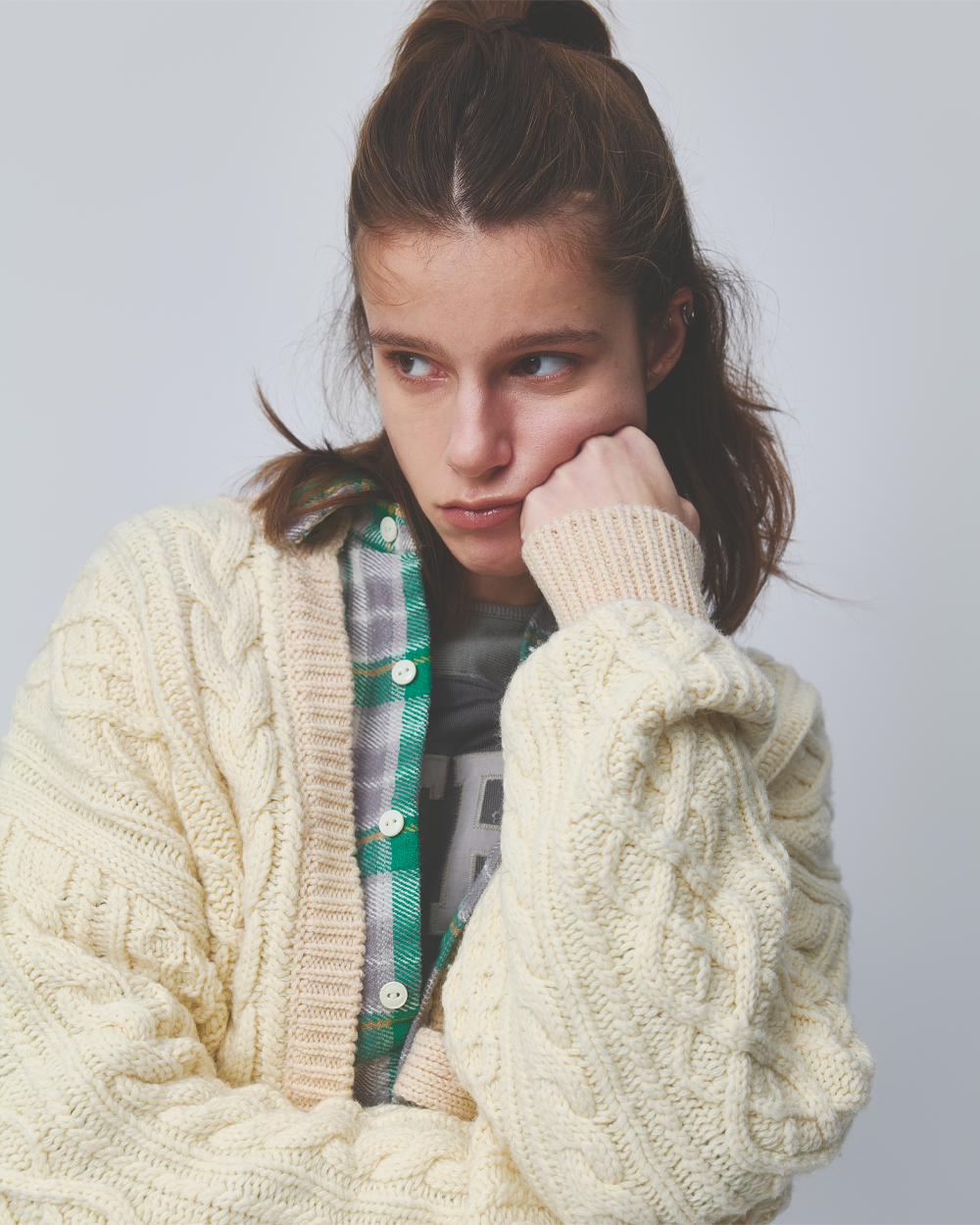 Beams Boy Two Tone Alan Cardigan Ivory 1315-0157-126-0818