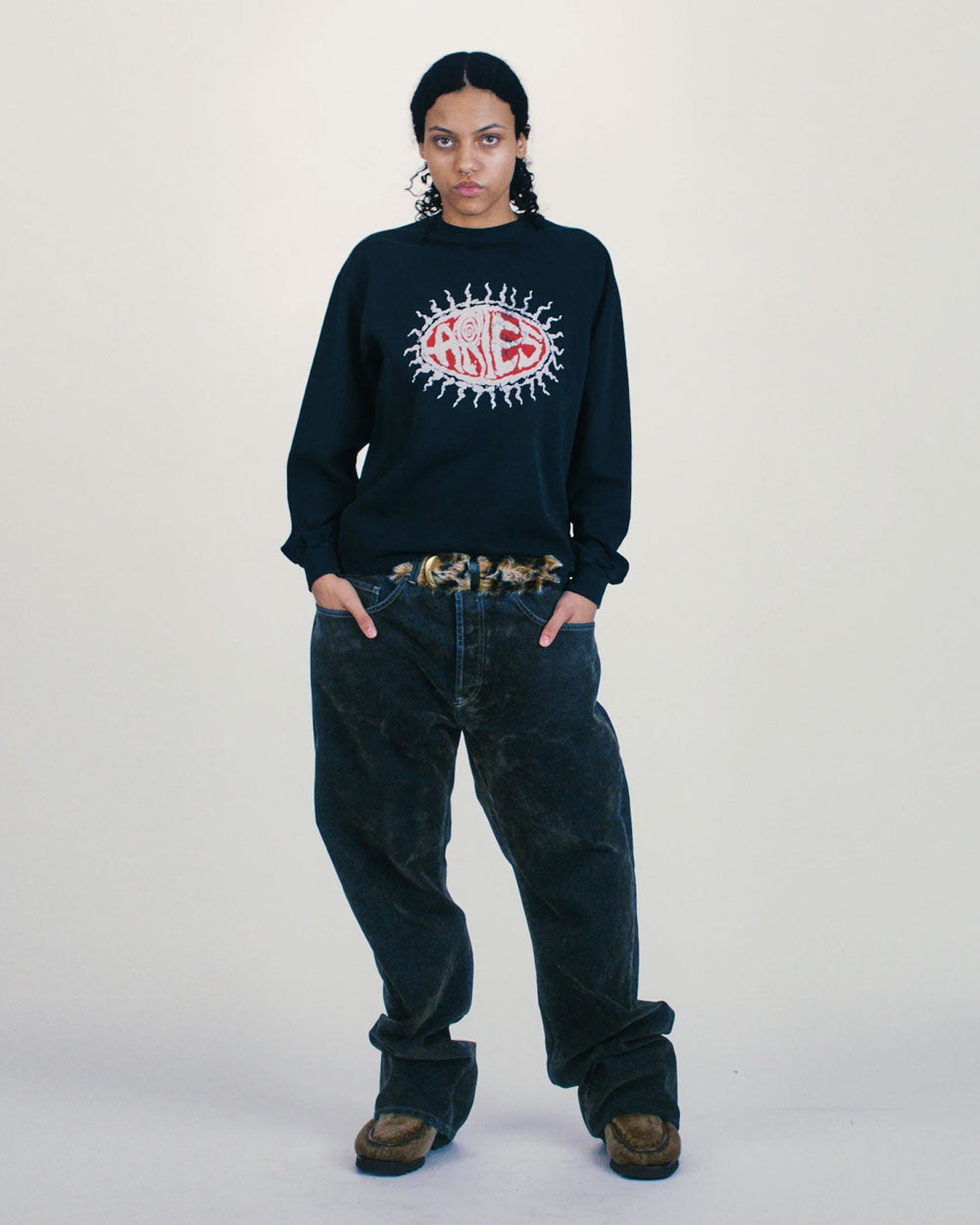 Aries Faded Grunge Long Sleeve Tee Black AR60026.04