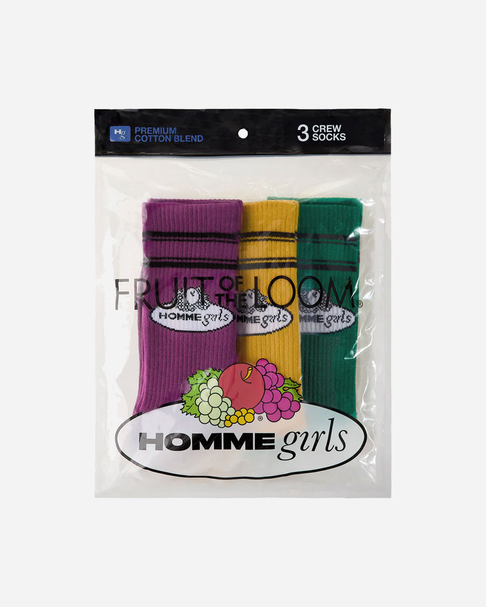 Hommegirls Fruit Of The Loom x Crew Socks Magenta/Yellow/Green 3 Pack HGFOTL019