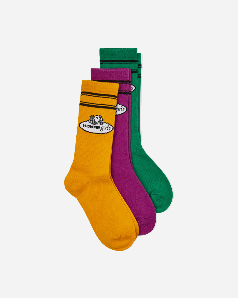 Hommegirls Fruit Of The Loom x Crew Socks Magenta/Yellow/Green 3 Pack HGFOTL019