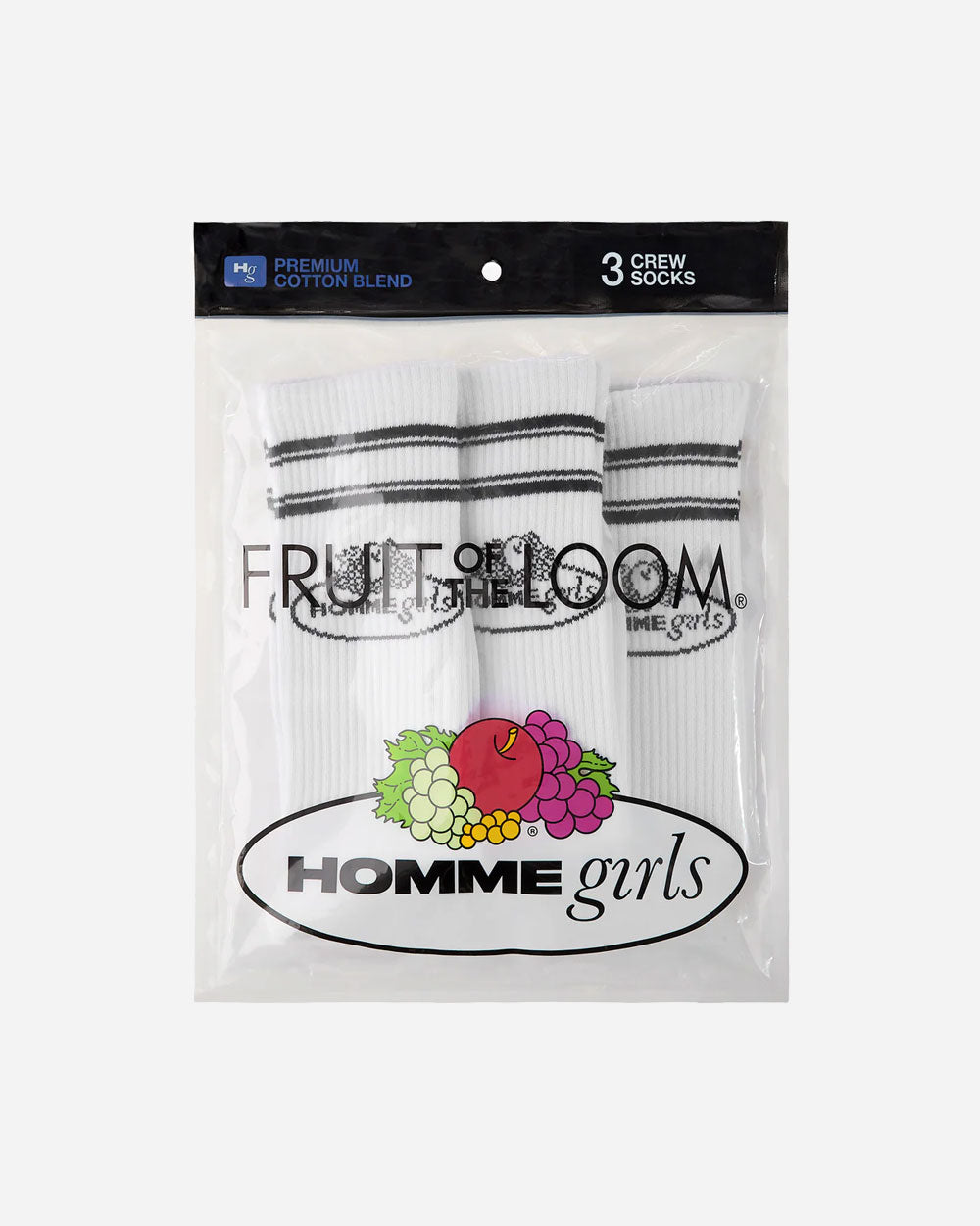 Hommegirls Fruit Of The Loom x Crew Socks White 3 Pack HGFOTL019