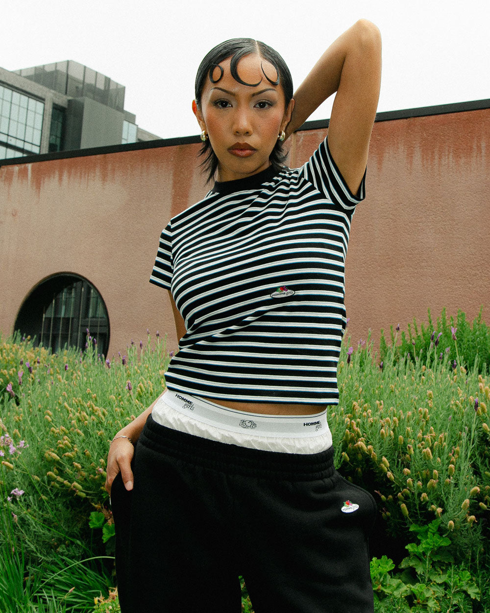 Fruit Of The Loom x HommeGirls Stripe Baby Tee Blue HGFOTL016